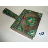 Chinese enamelled white metal silk iron box