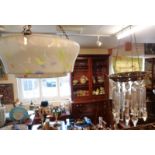 Victorian crystal drops hall light shade and a 1930's glass ceiling light shade