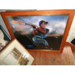 Large colour print of a baseball batsman after Terry Rose and three other prints