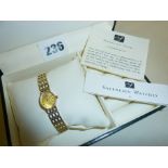 Ladies 9ct gold Sovereign wrist watch with gold bracelet strap, including original case, paperwork