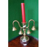 Victorian heavy horse brass bells (converted to candlestick) on turned wood base