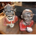 Victorian cast-iron black man money box and a later similar