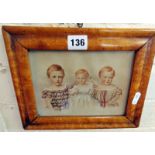 Small maple framed Victorian print of three young children