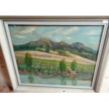 Oil on board of a landscape with Malvern Hills, signed Nell BRUSH