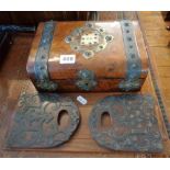 Victorian brass bound walnut jewellery box and a brass-bound sliding book rack