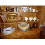 Mixing bowl, jam pan and assorted crockery including Royal Doulton soup bowls etc, together with