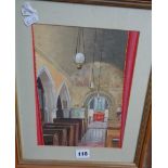 Watercolour of the interior of Puncknowle Church by Tom Keeley