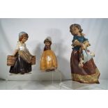 Lladro - Three Lladro gres figurines of young girls comprising # 3512 'Girl with Two Pails',