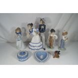 Lot to include four Nao figurines, the largest being approximately 28 cm (h),