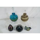 Two good quality signed Mdina glass perfume bottles,