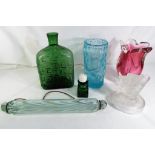 A good lot to include a glass rolling pin, Italian glass bottles,