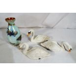 Three Beswick swans comprising 2#1685 and 1#1684 also included in the lot is a Wedgwood butterfly
