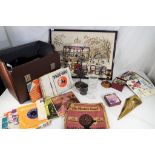 A good mixed lot to include a tapestry, vinyl records, glass ware, paperweights,