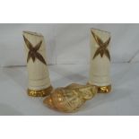 Royal Worcester - Three pieces of blush ivory Royal Worcester to include a pair of small bud vases,
