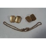 A pair of gentleman's 9 carat gold hallmarked cufflink and a 9 carat gold fine bracelet,