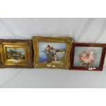 A framed oil on board depicting a rural scene, unsigned, approximate image size 11.5 cm x 16.