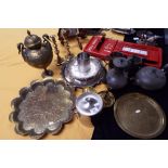 A good mixed lot of plated ware, brass ware and pewter to include Philip Ashberry & Sons, Old Hall,