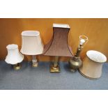 Three contemporary style table lamps and a brass table lamp (4)
