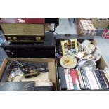 A large mixed lot to include ceramic tableware, drawing accessories, a metal chest,