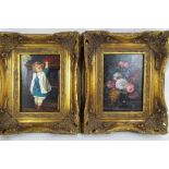 A framed oil on board depicting floral still life, unsigned, image size 16.5cm x 11.