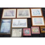 A good lot to include ten framed pictures, maps,
