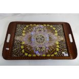 A glazed twin handled butterfly wing serving tray with inlaid decoration approx 62cm x 39cm Est £20