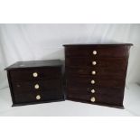 Two sets of miniature chest of drawers,