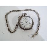 A hallmarked silver cased centre seconds pocket chronograph by W H Hawley Monkwell S, London,