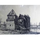 Muirhead Bone - a world war one (WW1) original lithograph by Muirhead Bone entitled Chateau near