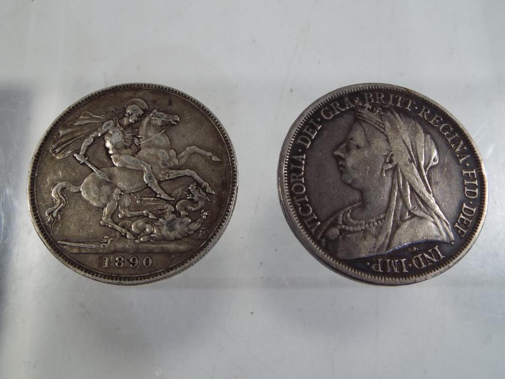 Two Victorian crowns comprising 1890 and 1893 Est £30 - £50