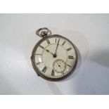 A hallmarked silver cased pocket watch, Chester assay 1904, Roman numerals on a white dial,