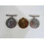 Three campaign medals comprising World War One (WW1) British War medal and Victory medal both