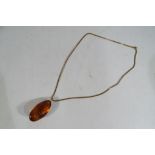 An 18 carat gold foxtail chain with amber pendant, approx weight of gold 3 gm,