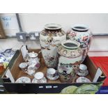 A quantity of ceramic tableware and three large Oriental vases