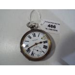 A silver cased pocket watch stamped 925, Roman numerals on a white dial marked G Aaronson,