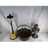 A vintage Tilley table light, vintage Aladdin oil lamp and jam pan [3].
