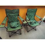 Two green folding camping chairs with carry bags (2)