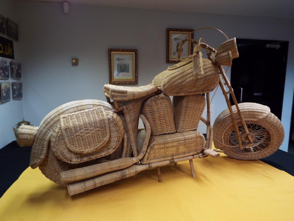 Harley Davidson - a midcentury lifesize wicker and bamboo model of a Harley Davidson motorcycle, - Image 5 of 5