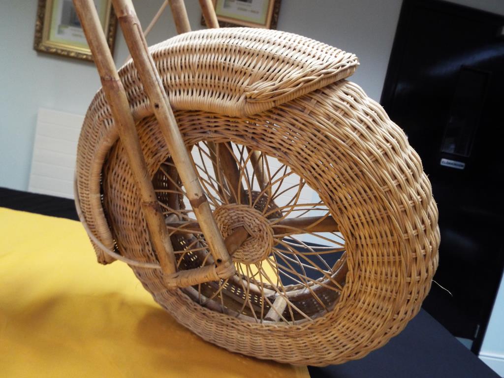 Harley Davidson - a midcentury lifesize wicker and bamboo model of a Harley Davidson motorcycle, - Image 2 of 5