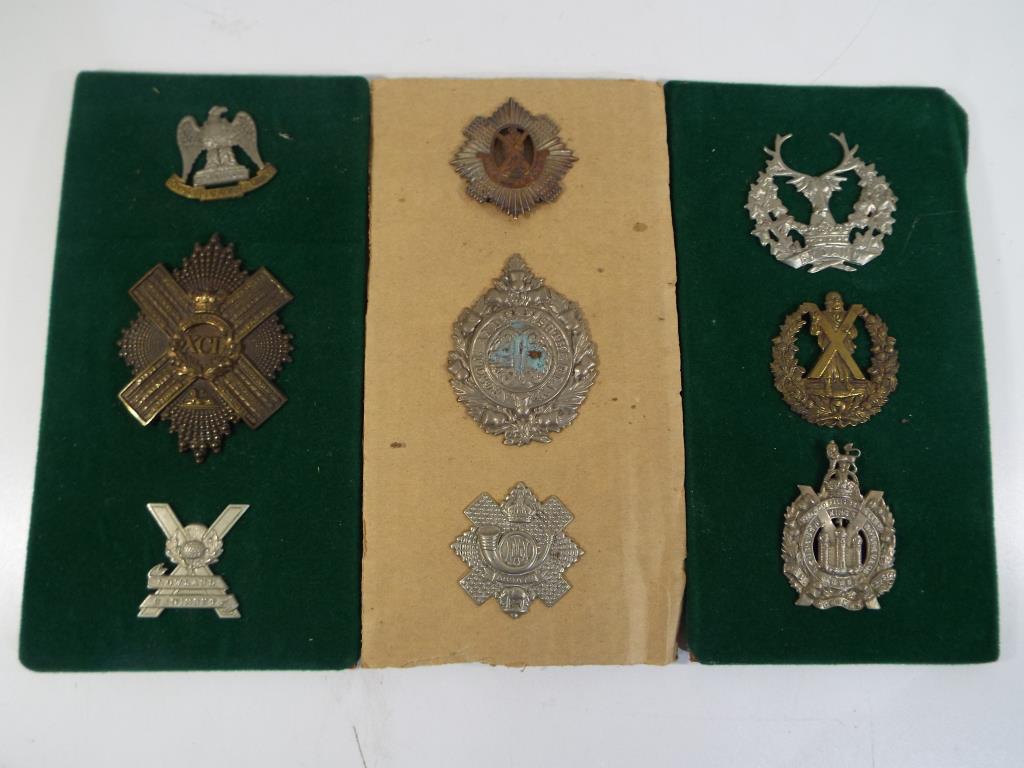 Nine regimental badges, Argyles, HLI, Royal Scots, Gordon Highlanders, Scottish Kings Borderers, - Image 2 of 2