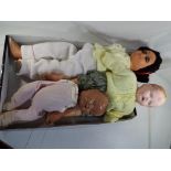 Vintage dolls - a composition doll with sleeping eyes, open mouth, jointed limbs (head loose),
