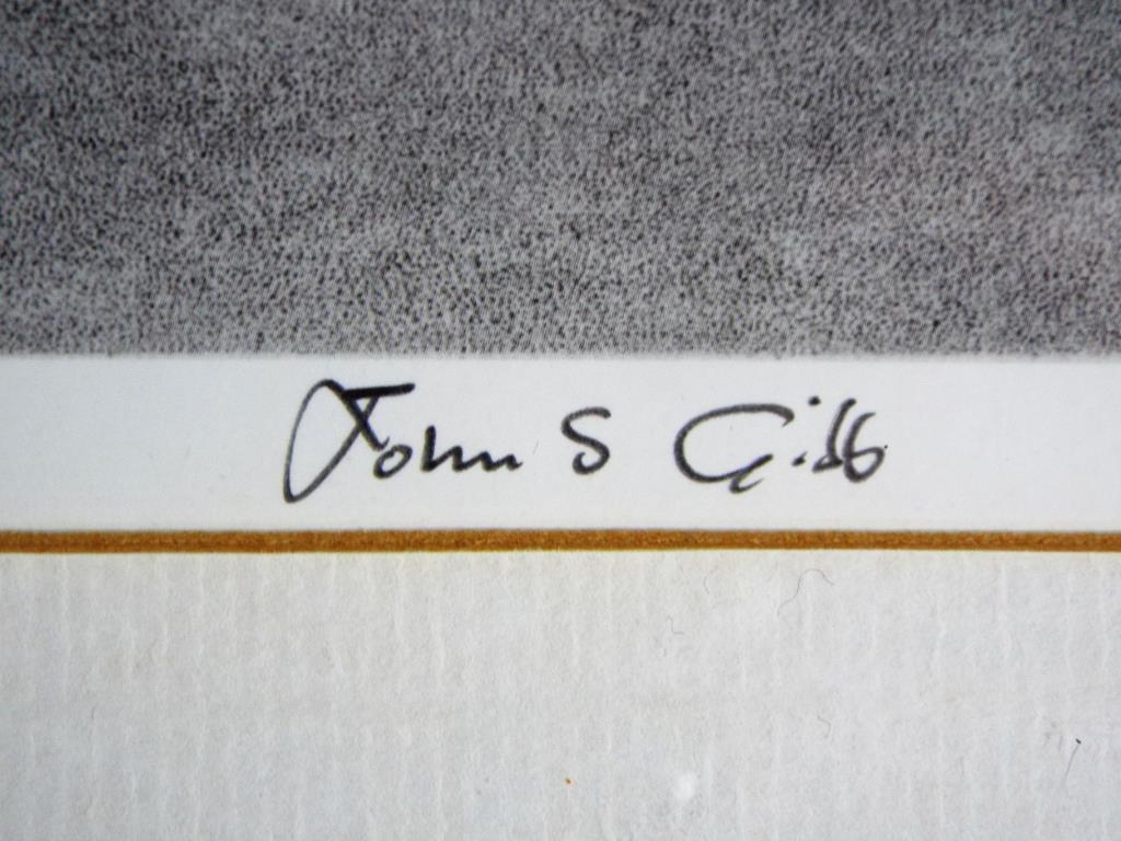 John S Gibb - a black and white print depicting a farrier signed in pencil to the margin mounted - Image 2 of 2