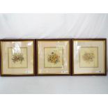 Three limited edition prints depicting flowers, printed on embossed paper,