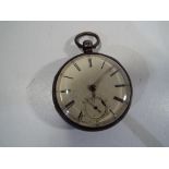 A hallmarked silver cased pocket watch, Chester assay 1861, Roman numerals on a white dial,