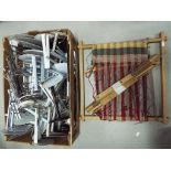 A box containing a large quantity of doll stands of varying sizes and a wooden weaver's loom (2)