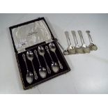 A cased set of six silver hallmarked coffee spoons, Birmingham assay,
