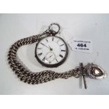 A hallmarked silver cased pocket watch, Chester assay 1905, Roman numerals on a white dial,