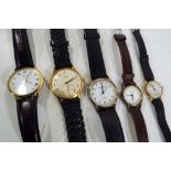 Five wristwatches all with leather straps to include a Valex 17 jewel Incabloc, a Citron, Sekonda,
