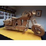 Harley Davidson - a midcentury lifesize wicker and bamboo model of a Harley Davidson motorcycle,
