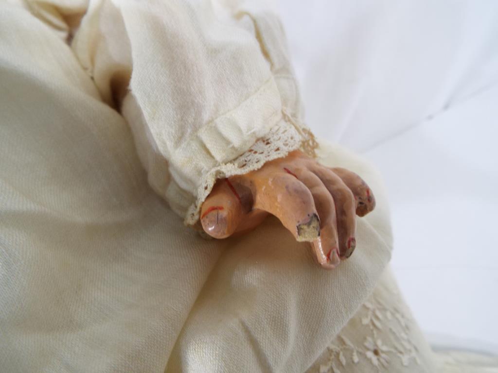 A bisque headed dressed doll with glass sleeping eyes, open hand painted mouth, with jointed limbs, - Image 4 of 5